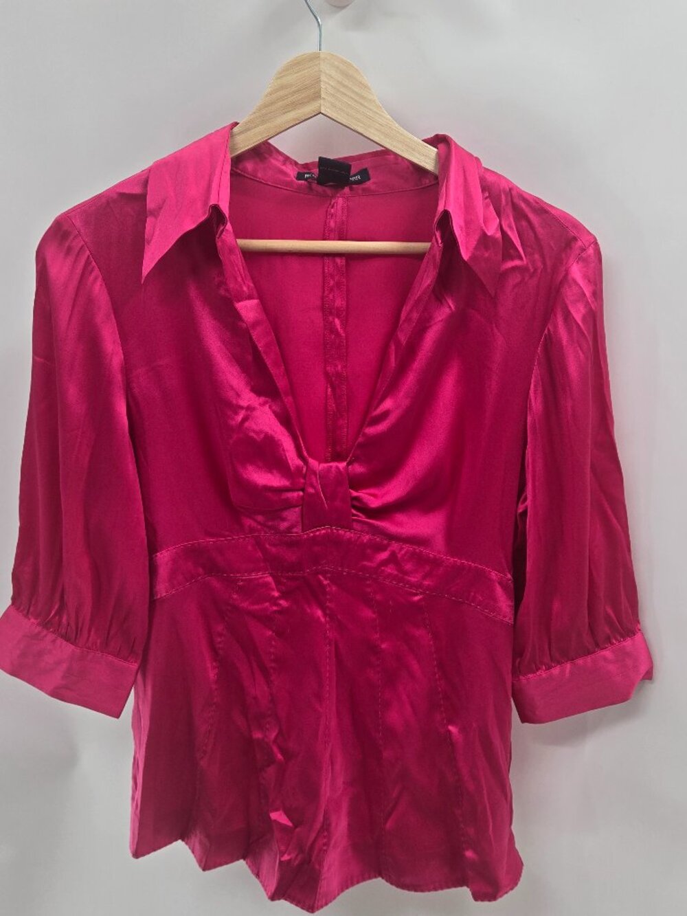 Boston Proper Pink Silk Plunge V Neck 3/4 Sleeve Blouse Top Size 10